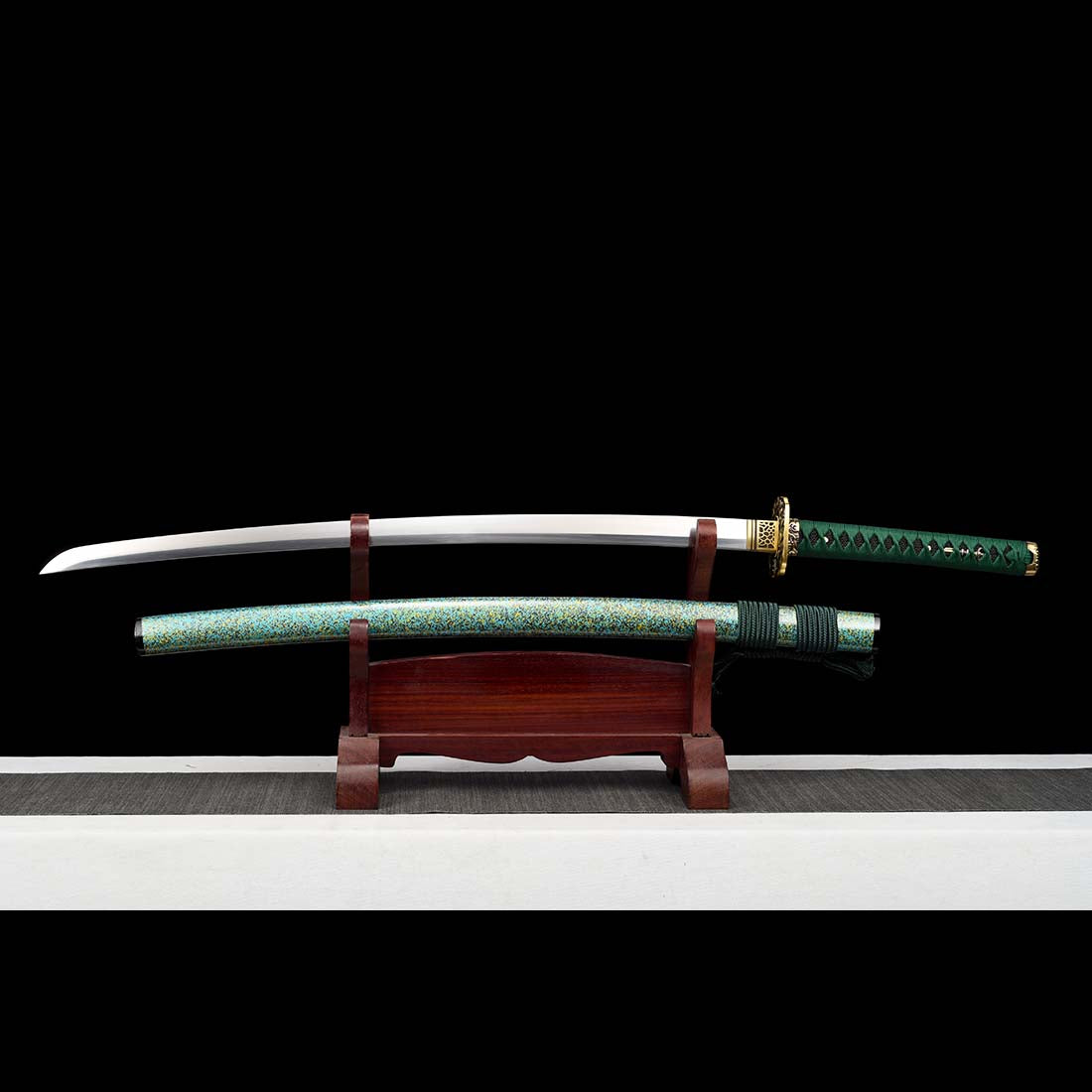 Handmade Sanctuary Blade Katana Sword 1060 Carbon Steel Samurai Sword Full Tang Green Saya