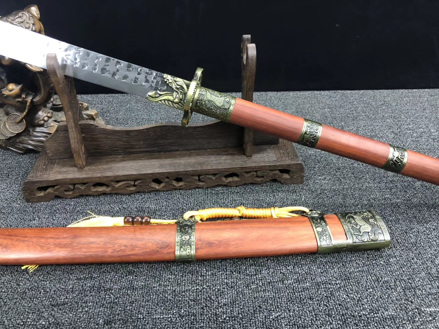 Kangxi sword,Broadsword,High carbon steel blade,Redwood scabbard