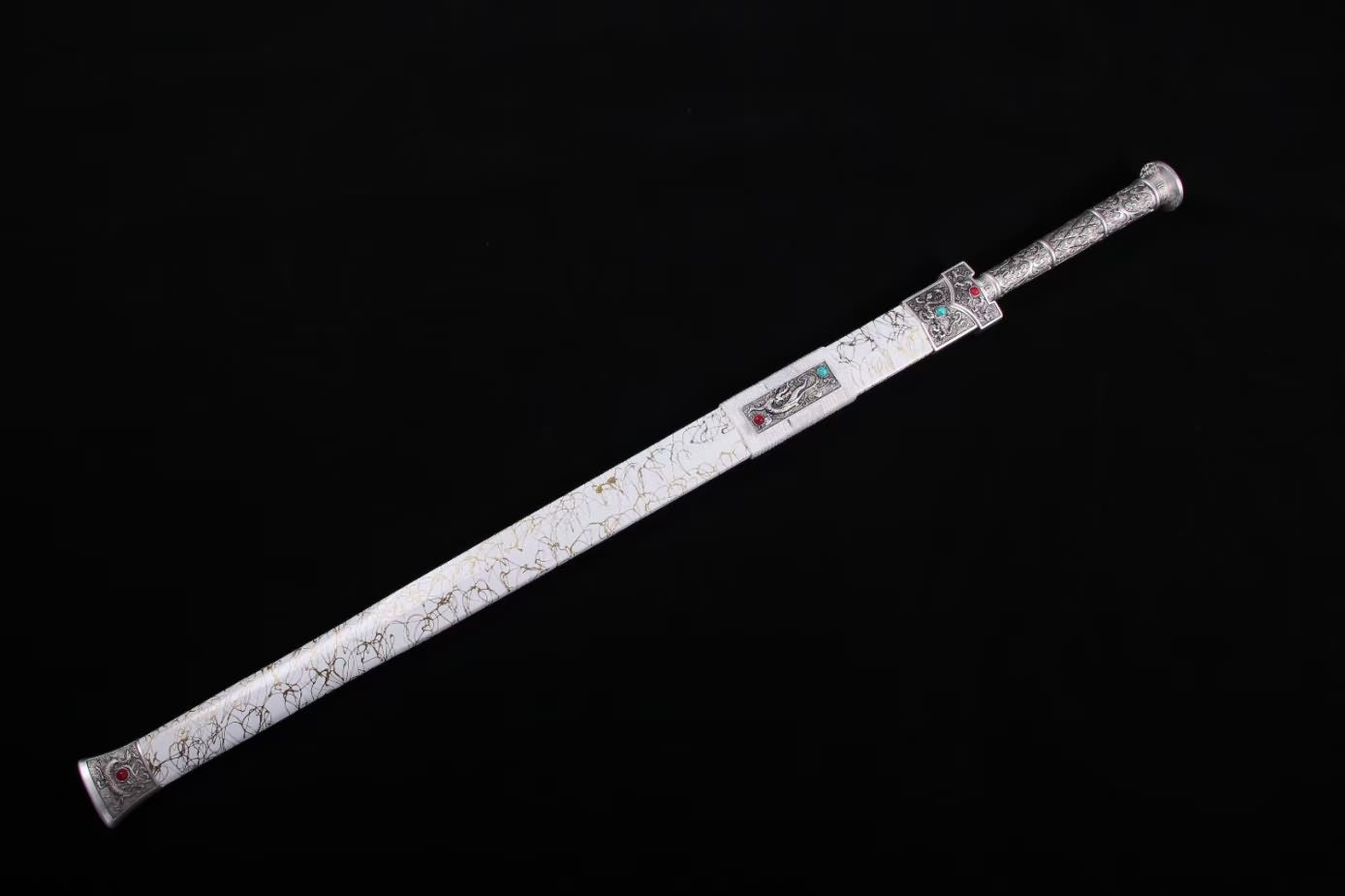 Han jian swords Forged high Carbon Steel Blade,Alloy Fittings,White Scabbard