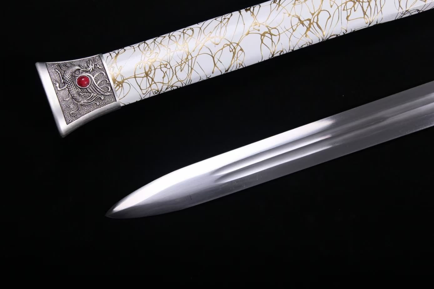 Han jian swords Forged high Carbon Steel Blade,Alloy Fittings,White Scabbard