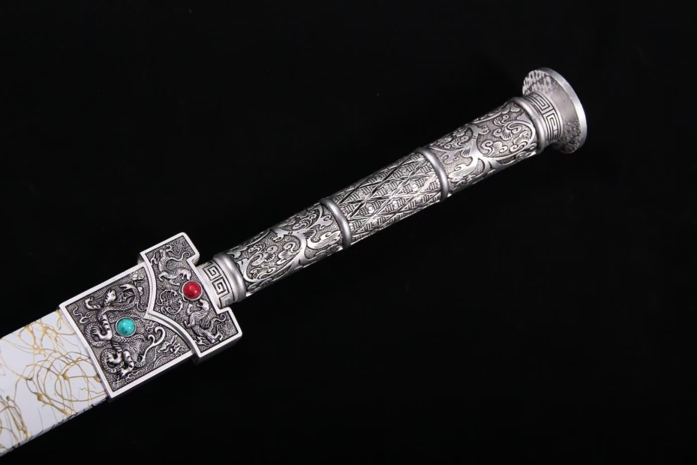 Han jian swords Forged high Carbon Steel Blade,Alloy Fittings,White Scabbard