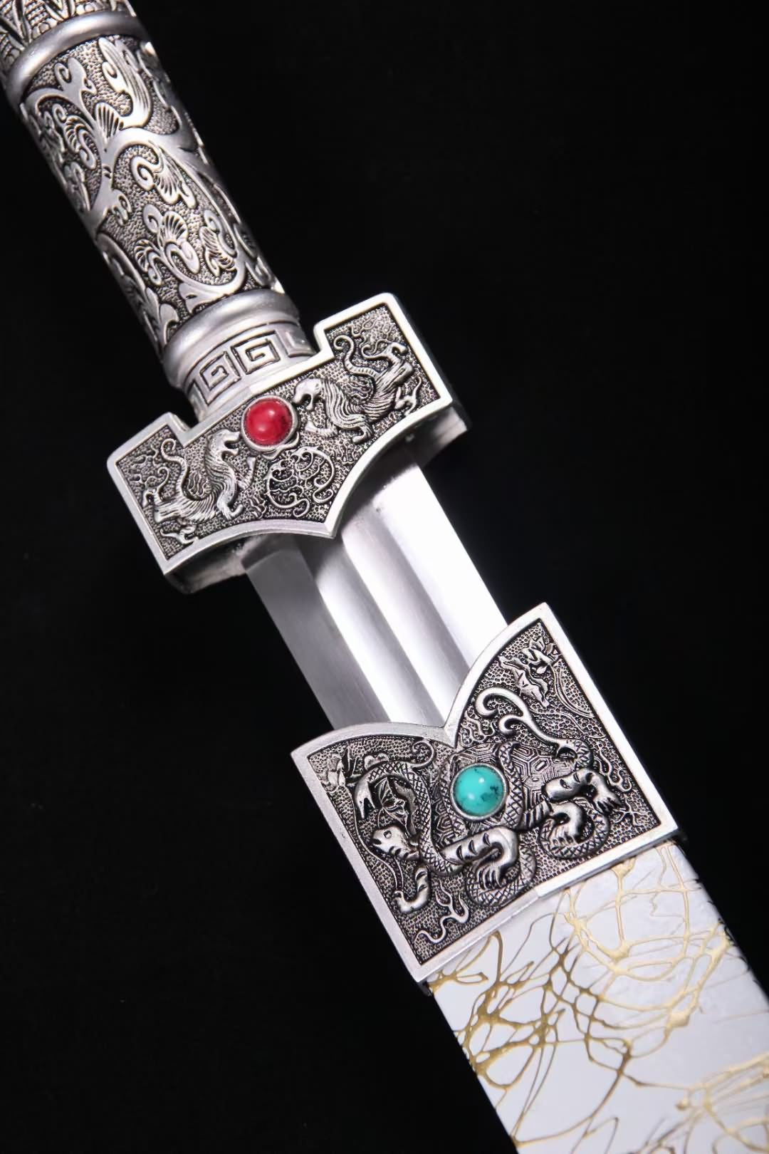 Han jian swords Forged high Carbon Steel Blade,Alloy Fittings,White Scabbard