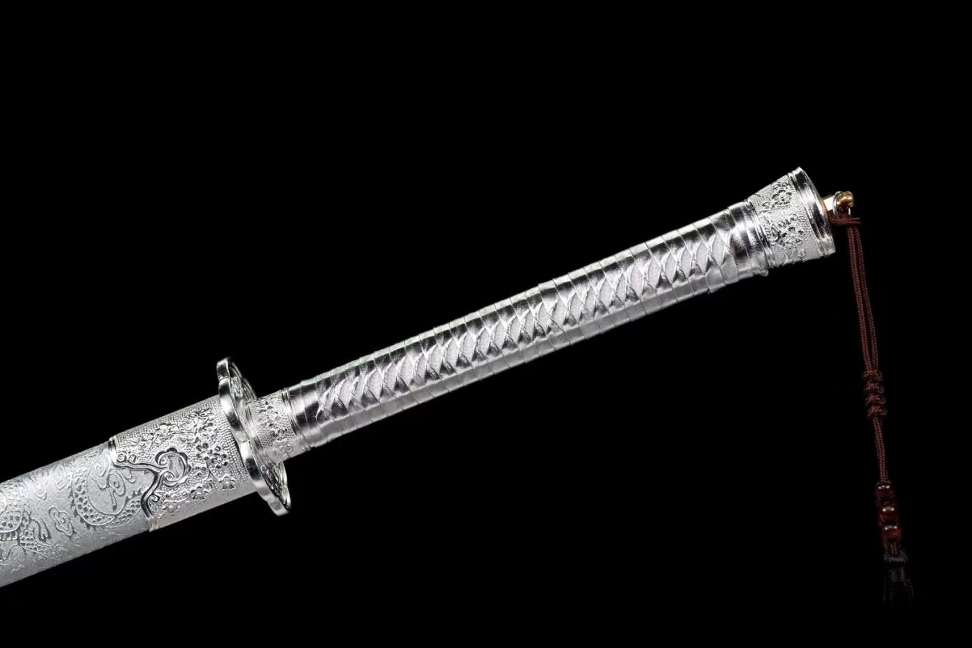 Yanling Swords Real,Forged Colored Blade,Alloy Fittings,Silver Scabbard