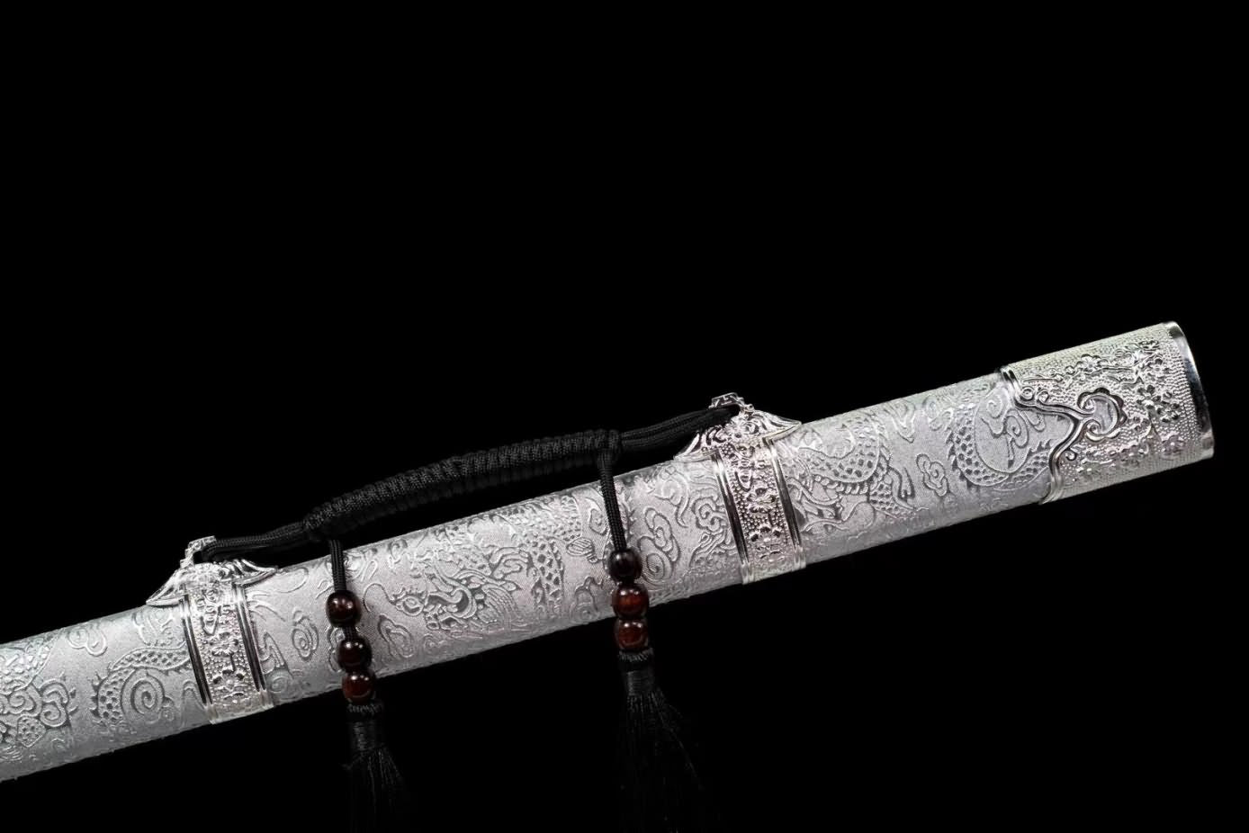 Yanling Swords Real,Forged Colored Blade,Alloy Fittings,Silver Scabbard