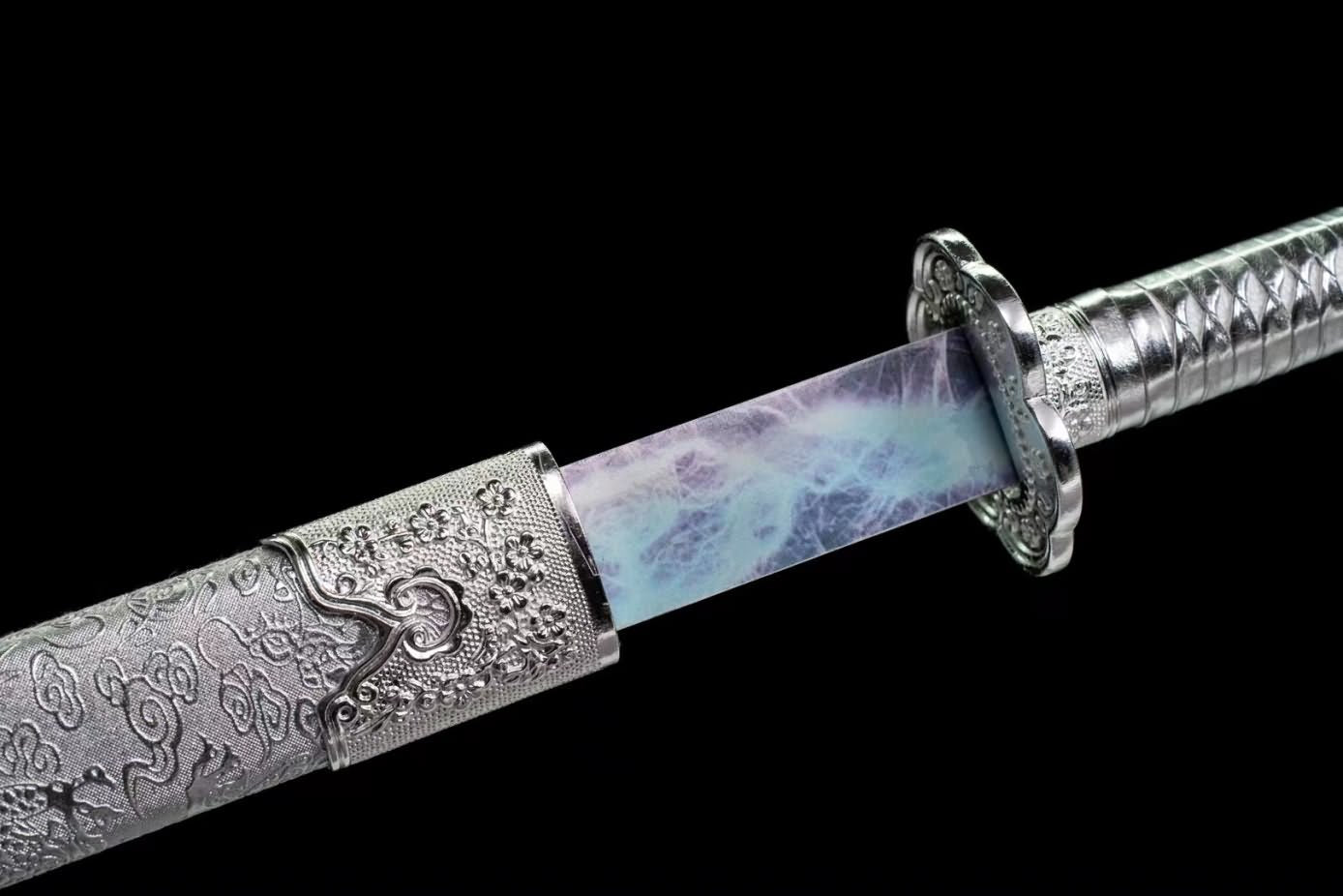 Yanling Swords Real,Forged Colored Blade,Alloy Fittings,Silver Scabbard