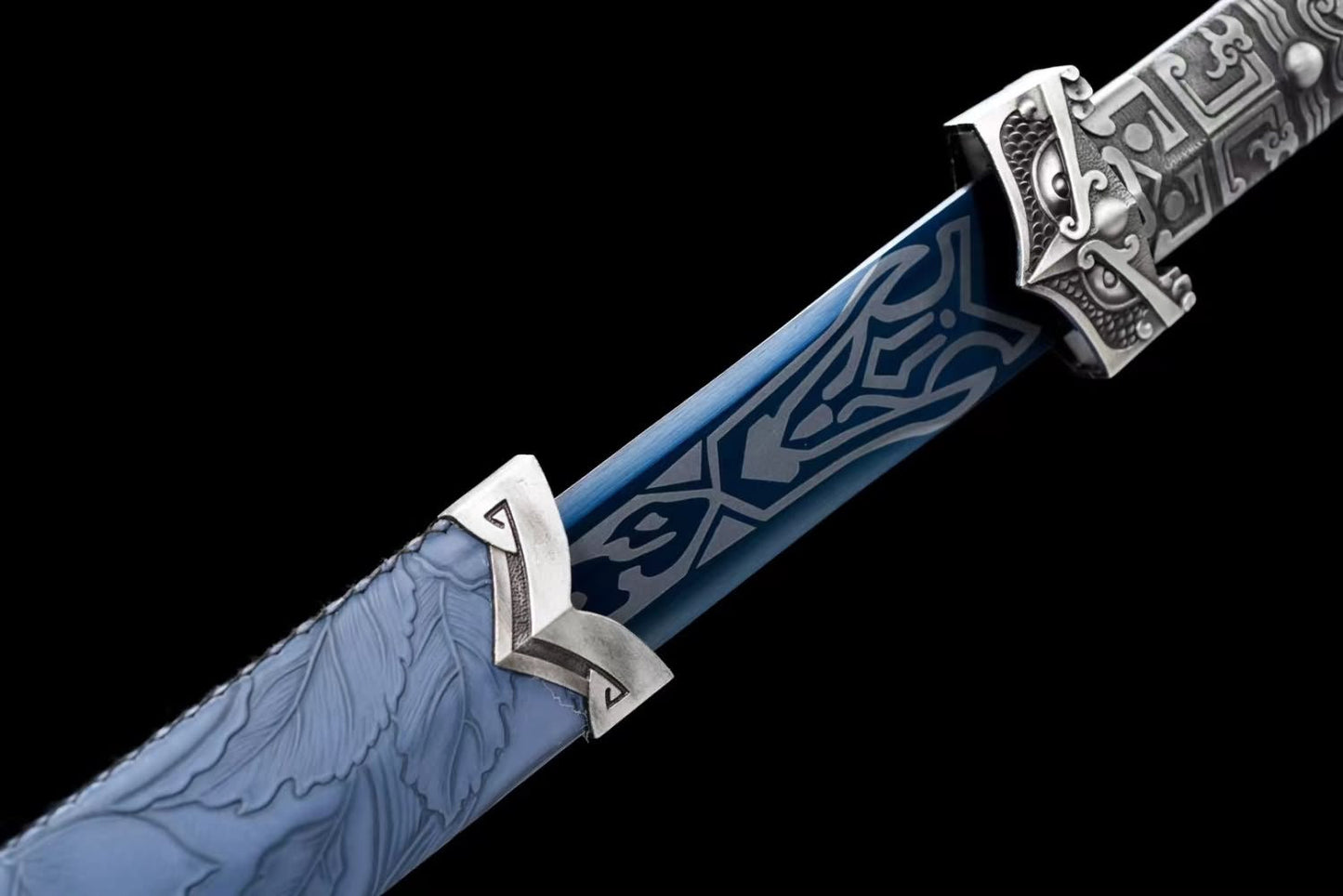 Han jian Sword-Forged High Carbon Steel Blade,Blue Appearance,Faux Leather Scabbard