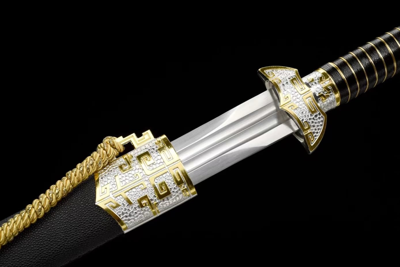 Black Gold jian Forged high Carbon Steel Blade,Alloy Fittings,PU Scabbard