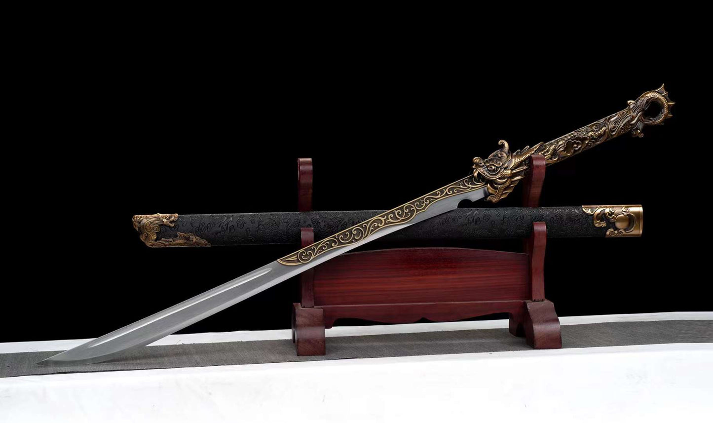 Hand-Forged Tang Dao Sword – High Carbon Steel Blade, Dragon Embossed Zinc Alloy Handle