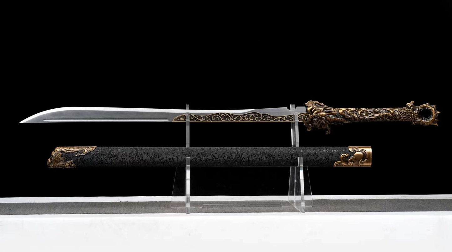 Hand-Forged Tang Dao Sword – High Carbon Steel Blade, Dragon Embossed Zinc Alloy Handle