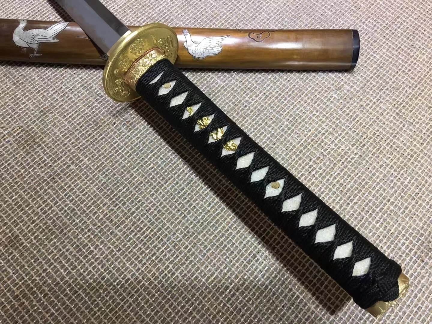 Katana(Damascus steel burn blade,Brass scabbard and fitted)Length 40"