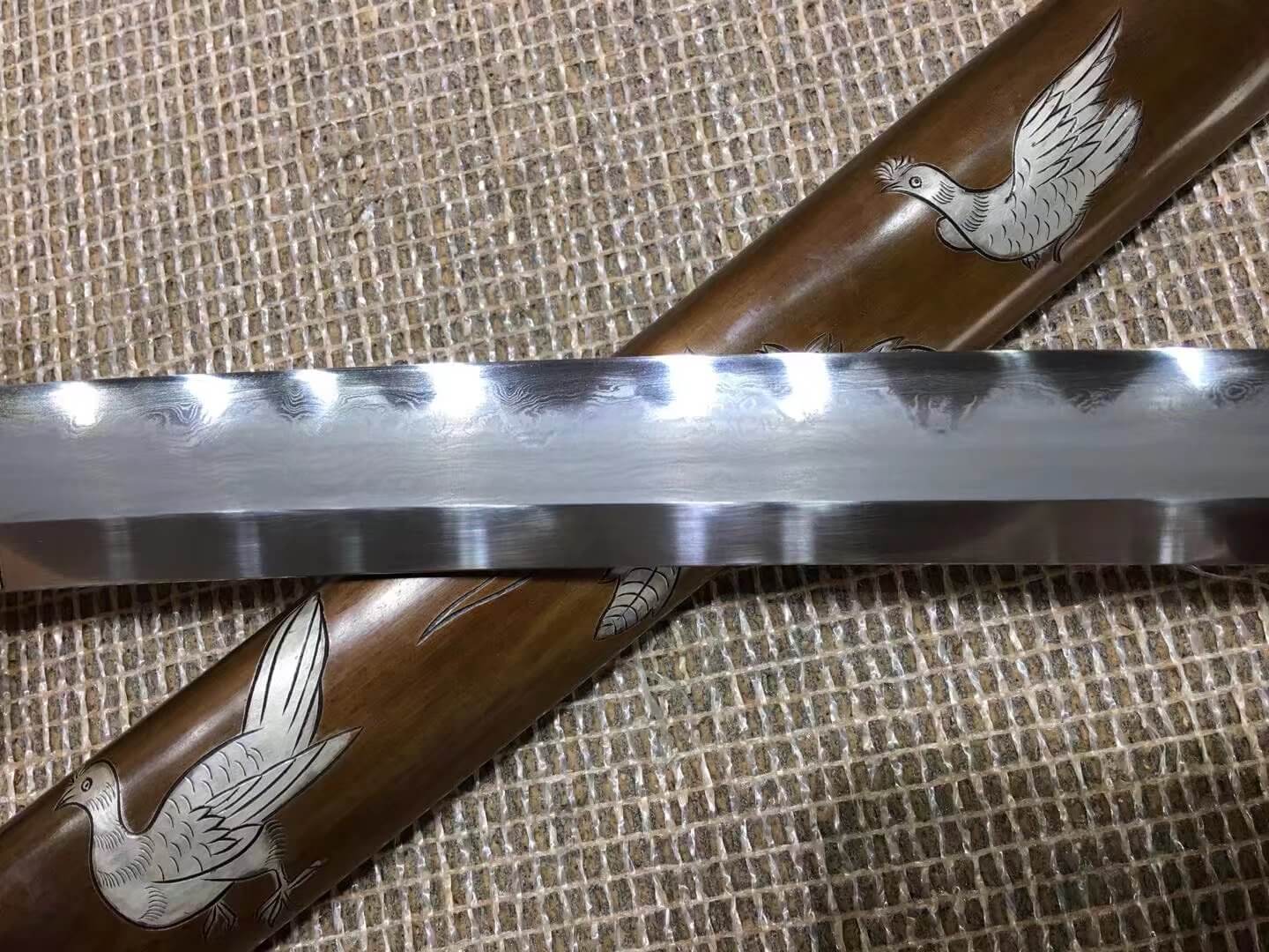 Katana(Damascus steel burn blade,Brass scabbard and fitted)Length 40"