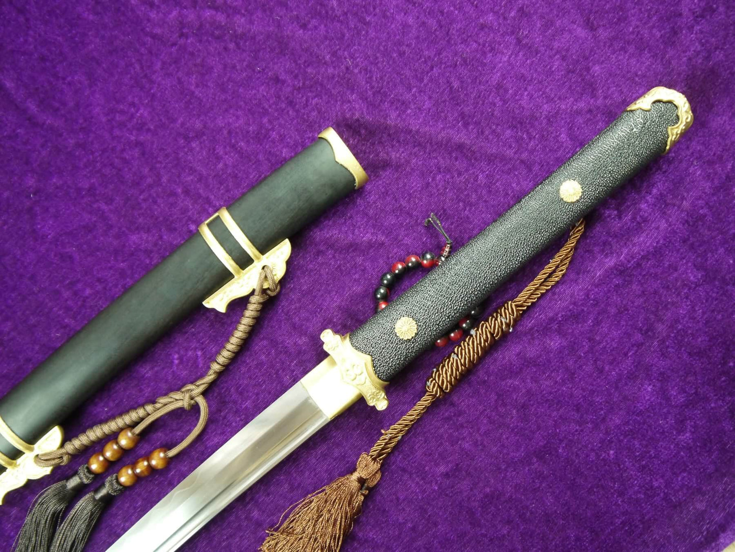 Tang dao,High carbon steel,Brass fittings,Black wood,Skin handle