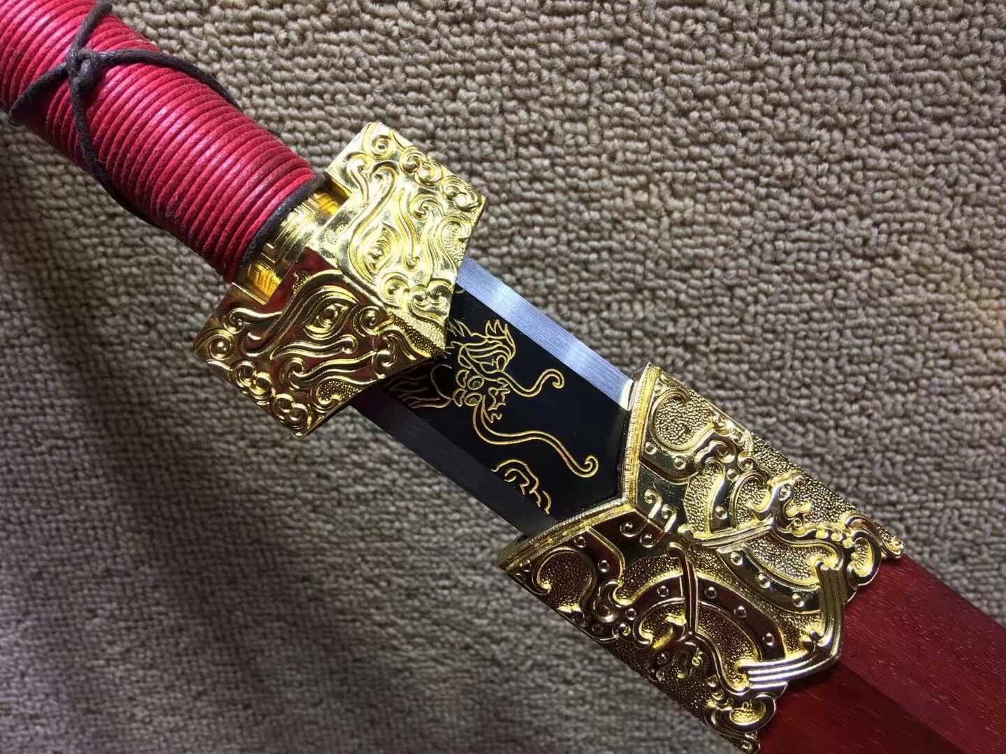 Han jian,High carbon steel blade,Red scabbard,Alloy fitting