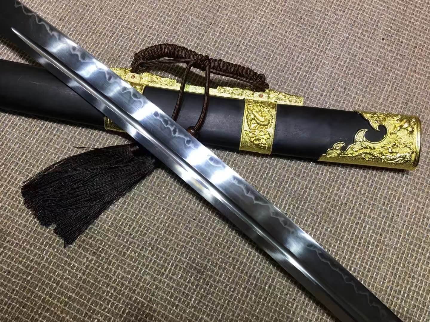 Broadsword,Qing dao,High carbon steel burn blade,Black wood scabbard