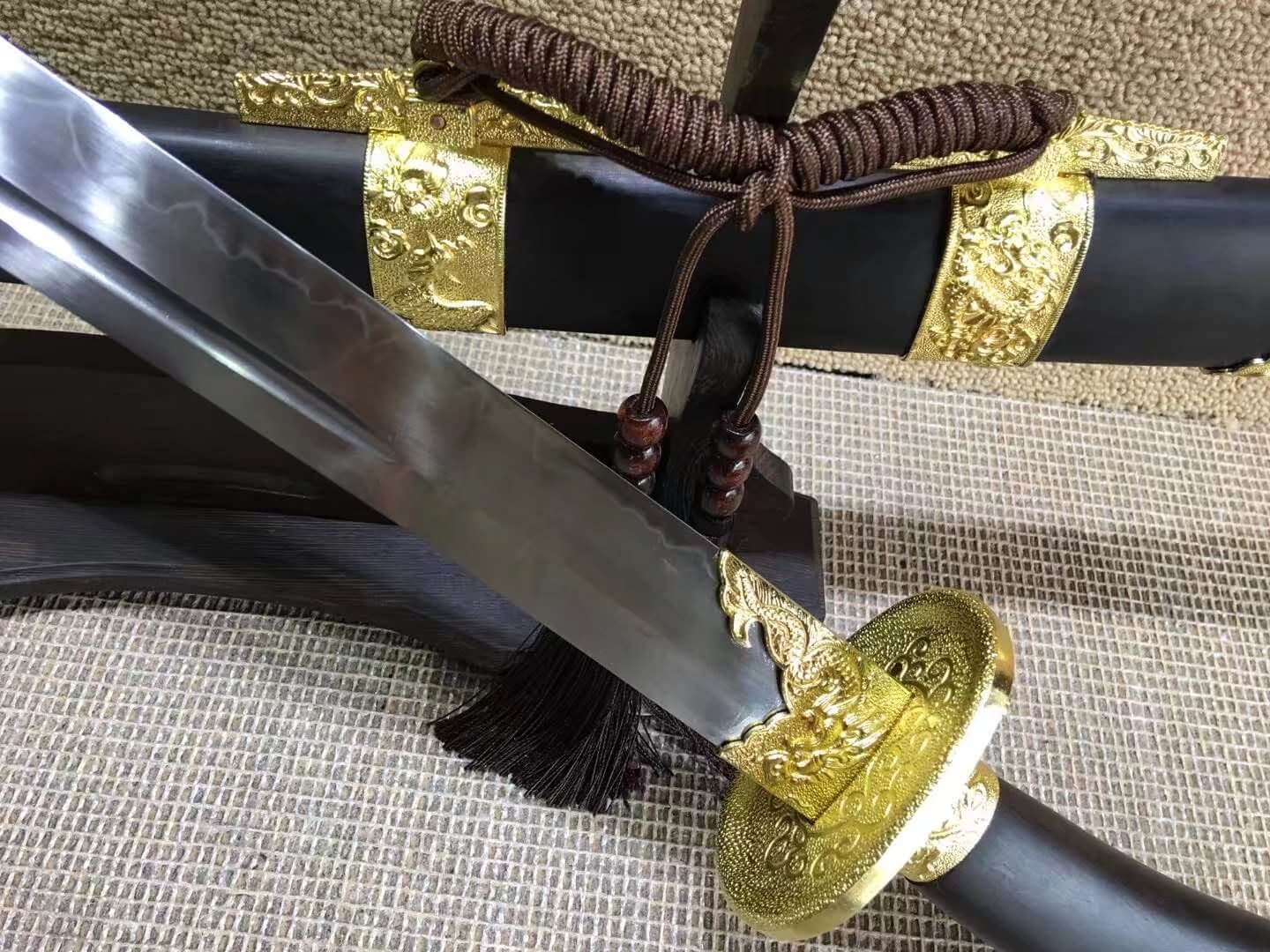 Broadsword,Qing dao,High carbon steel burn blade,Black wood scabbard