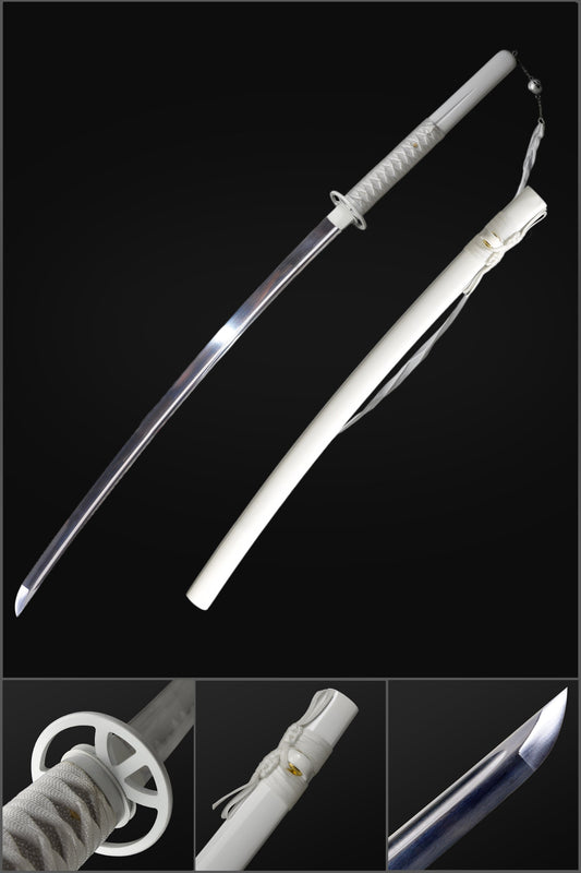 Hand Forged Anime Bleach Rukia Katana Sword Sode no Shirayuki Hand Polished Folded Steel Blade Zanpakuto