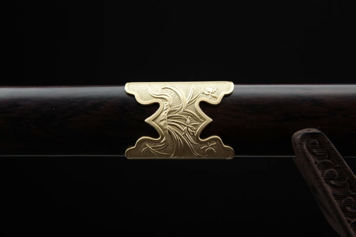 Tai Chi jian,Forged Damascus blade,Brass Fittings,Ebony Scabbard