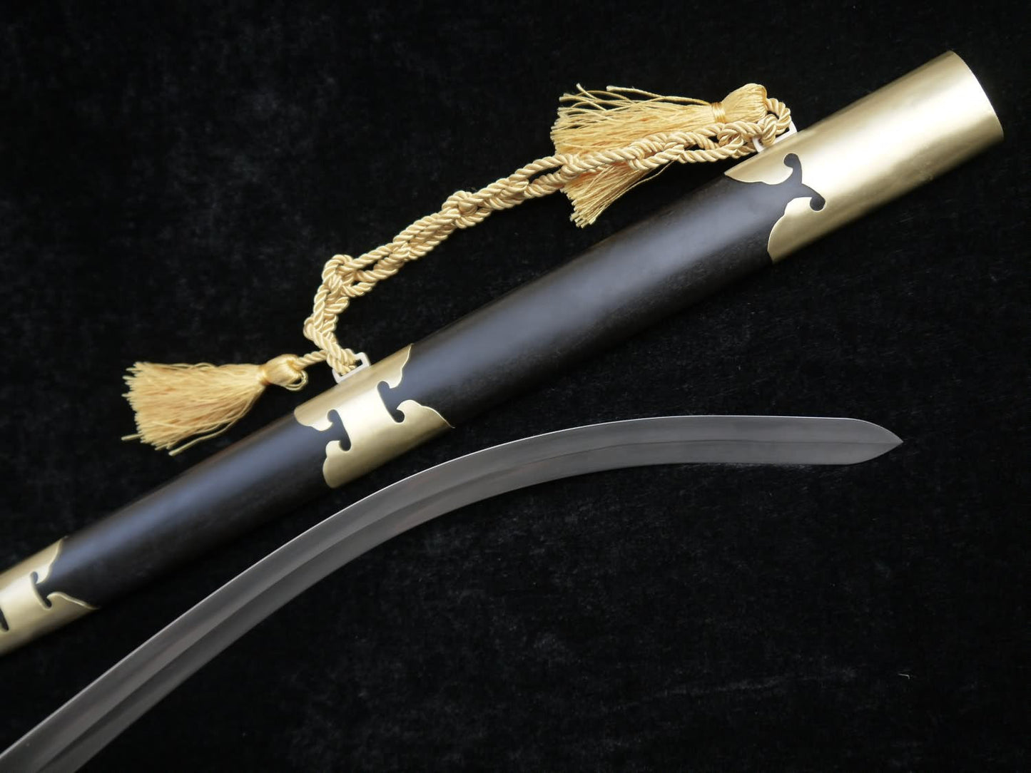 Tai Chi sword,Folded steel flexible blade,Black wood scabbard,Copper fitted