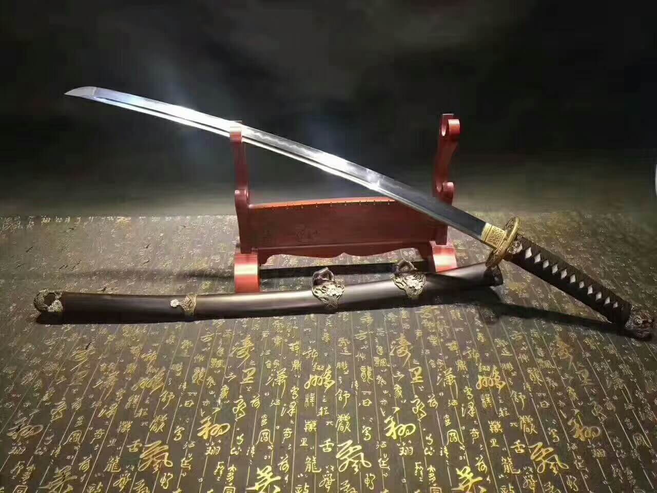 Nihontou Tachi(Damascus steel,Ebony scabbard,Brass tosogu)Full tang