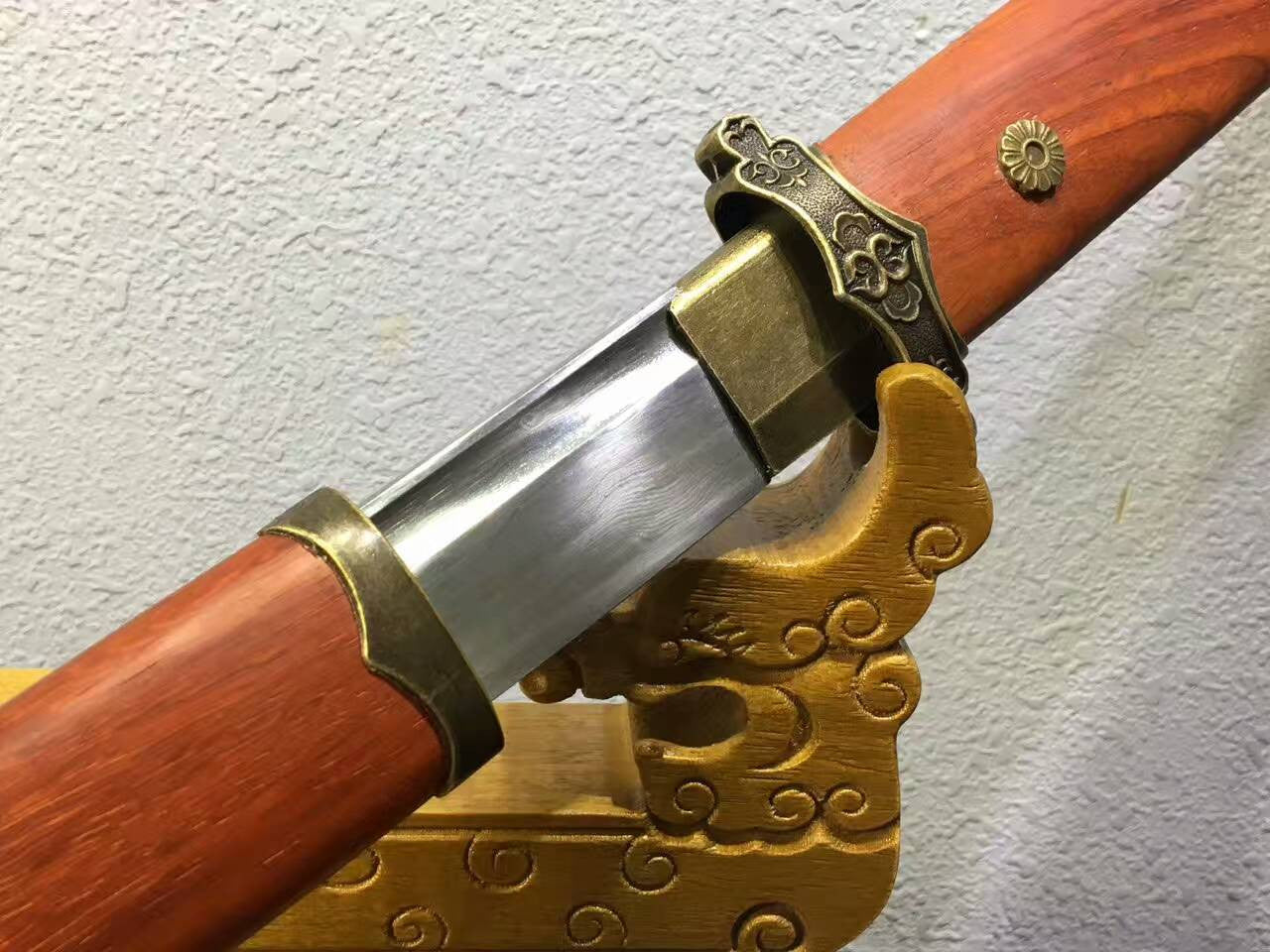 Tang dao(Pattern steel blade,Redwood scabbard/Alloy Knife fitted)Full tang