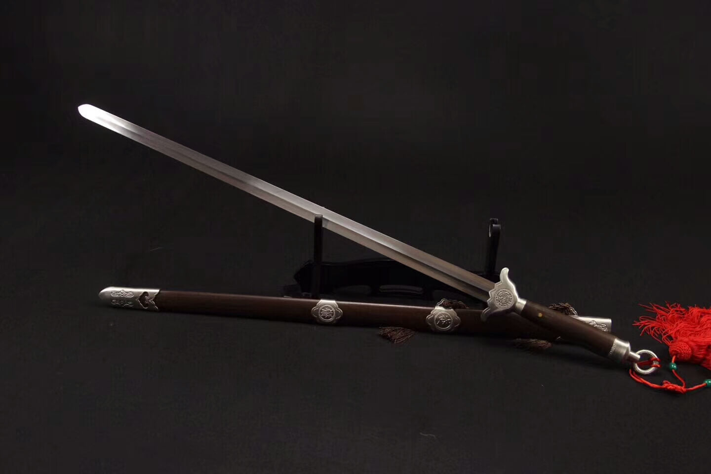 Training sword,Damascus steel blade,Rosewood scabbard,Steel fittings