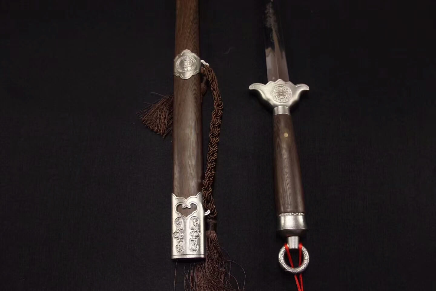 Training sword,Damascus steel blade,Rosewood scabbard,Steel fittings