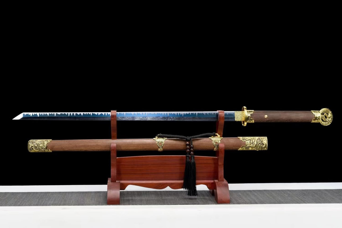 Dragon Tang dao Forged high Carbon Steel Blue Blade,Alloy Fittings,Rosewood Scabbard