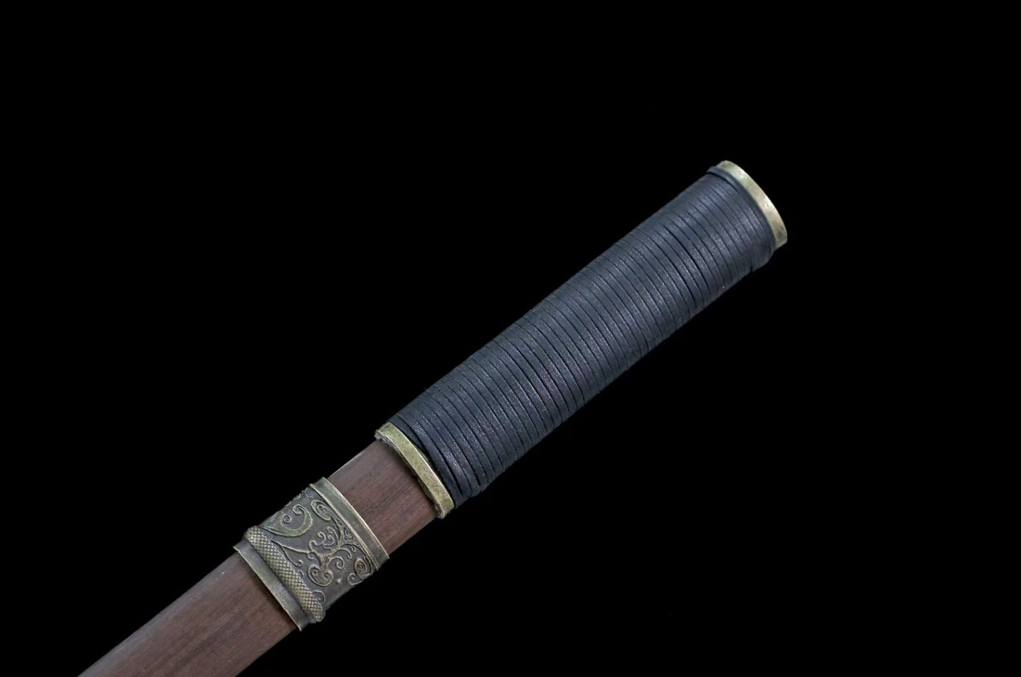 Tang dao,Forged Damascus Steel Blade with Alloy Fittings and Rosewood Scabbard