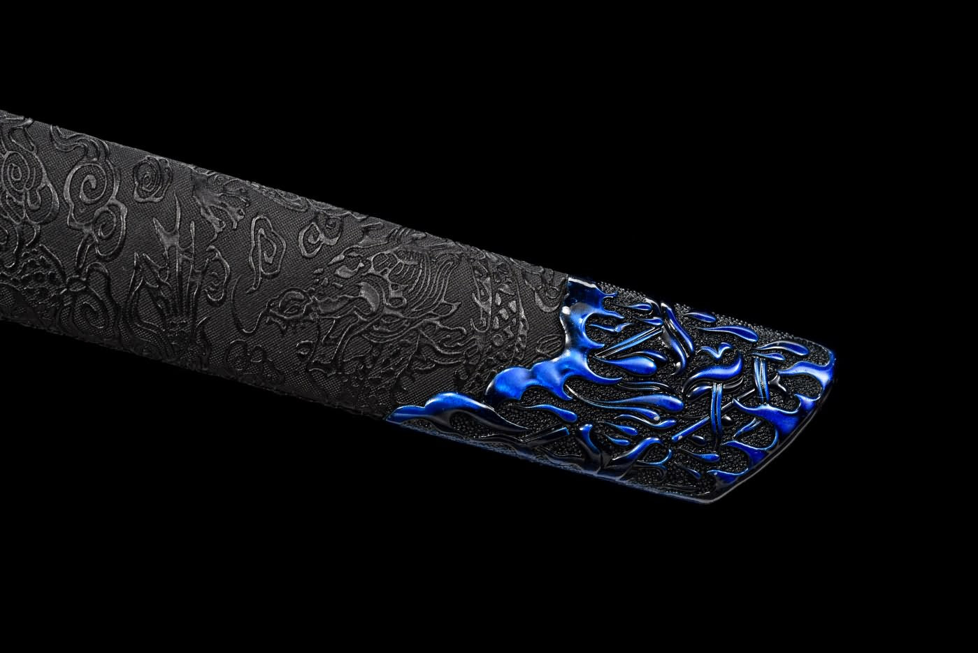 Dragon Tang dao Carbon Steel Blue Blade,Alloy Fittings,PU Scabbard