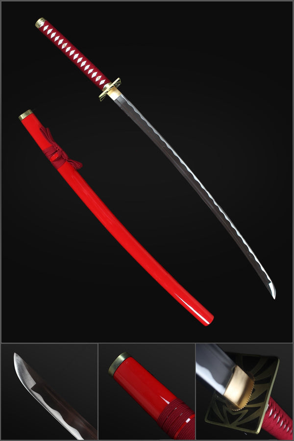 Bleach Renji Katana  Zabimaru Zanpakuto 1060 Steel Full Tang Blade with Red Saya