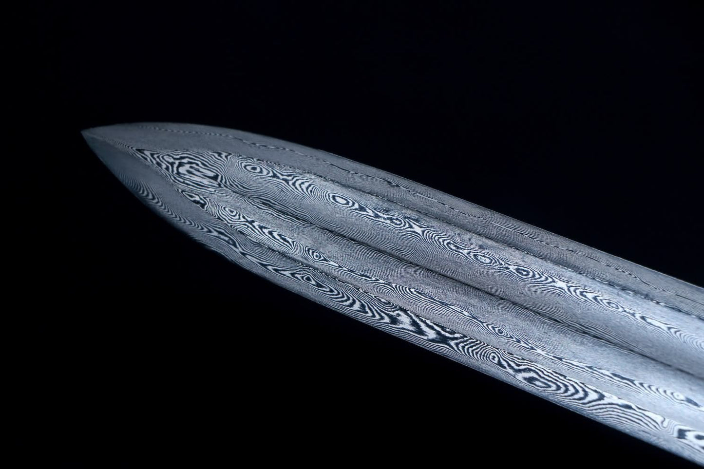 Yongle jian Sword,Damascus Steel Blades,Black Wood Scabbard,Alloy Fittings