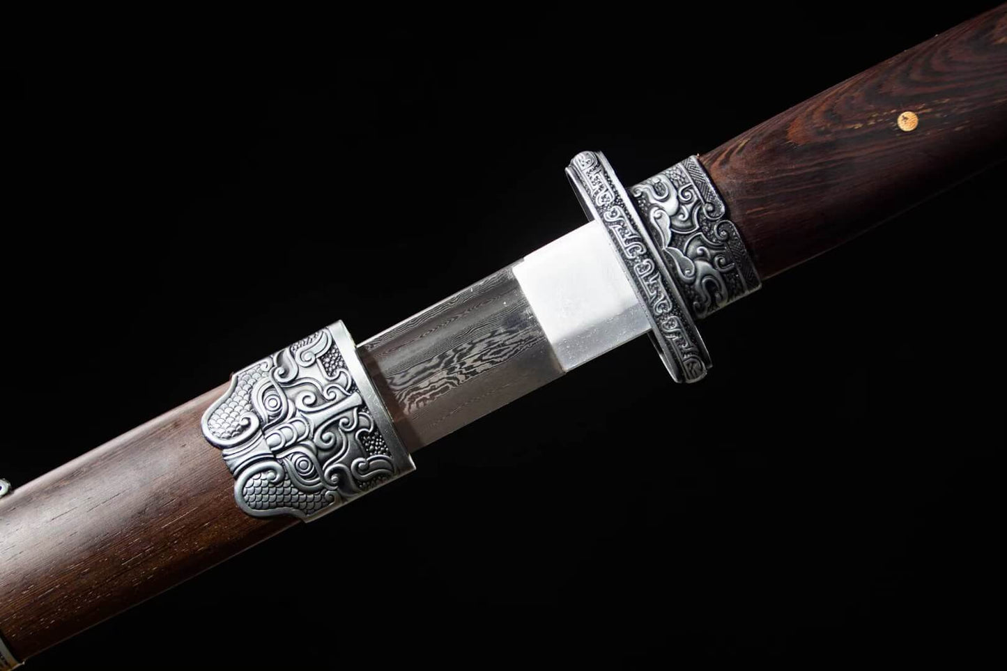 Traditional Chinese Tang dao Sword with Damascus Steel Blade and Alloy Fittings