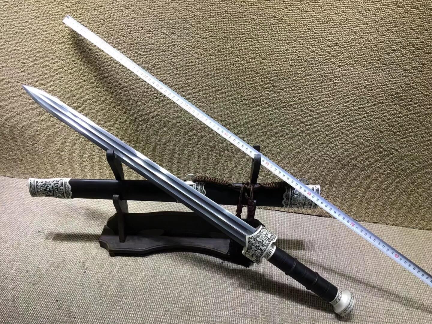 Yuewang sword,Damascus steel blade,Black scabbard,Alloy fittings