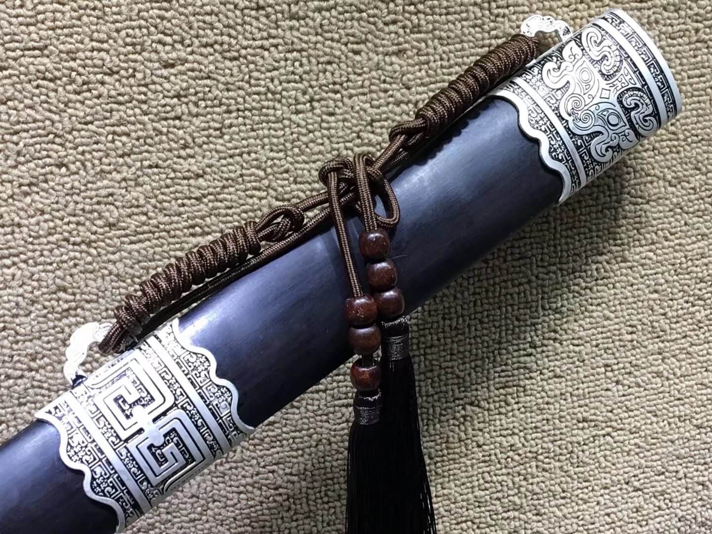 Yuewang sword,Damascus steel blade,Black scabbard,Alloy fittings