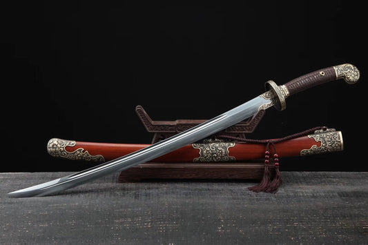 Qing dao sword,Damascus steel blade,MAHOGANY scabbard,Brass fittings