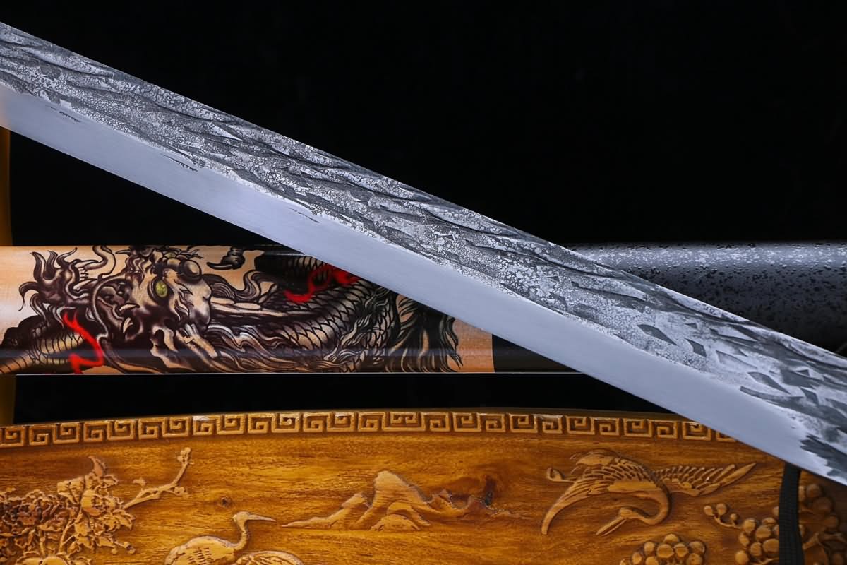 Black gold Dao,Forged high carbon steel blade,Solid wood scabbard