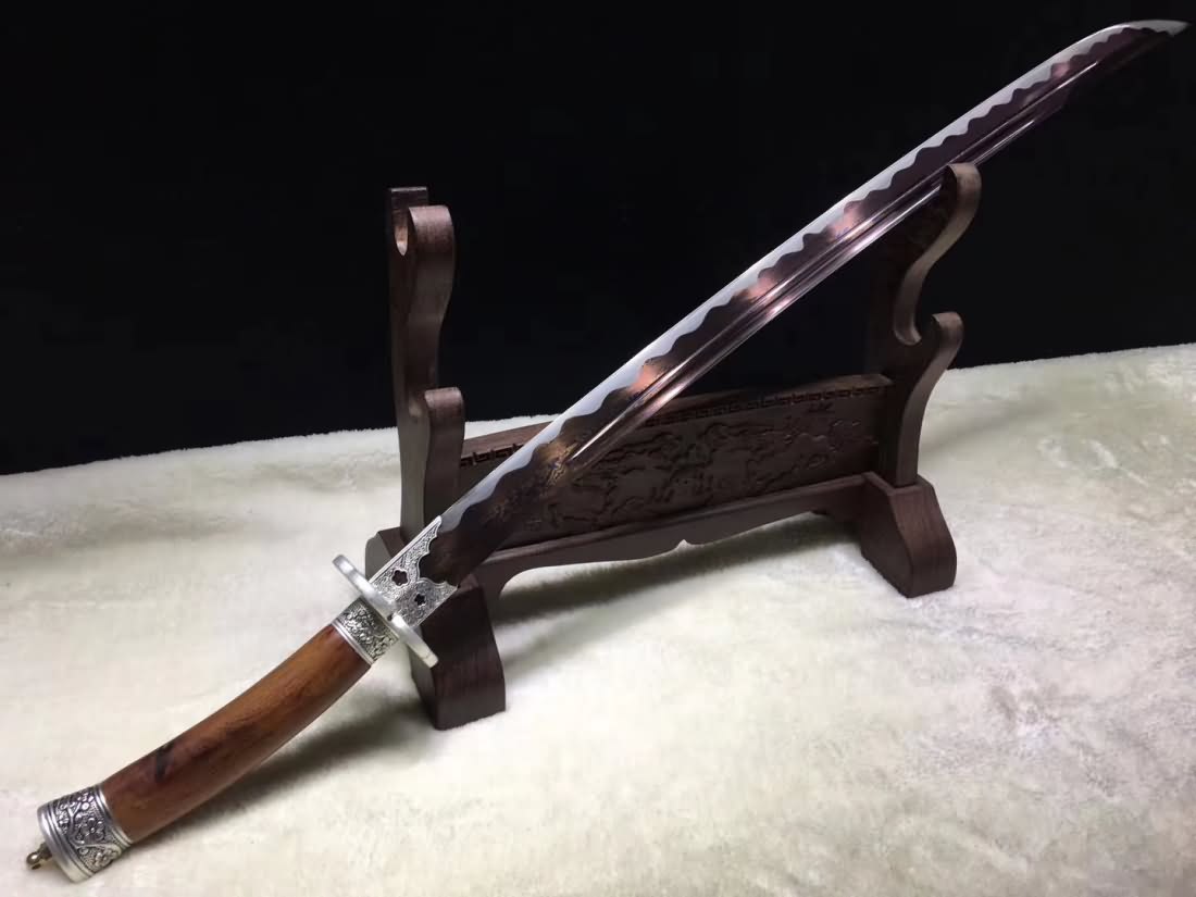 Qing dao,Handmade Damascus steel red blade,Rosewood scabbard