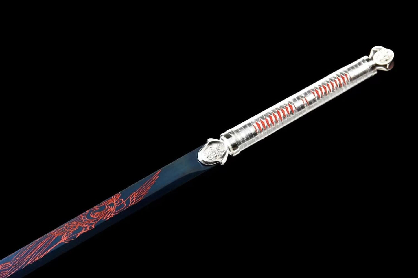 Tang Sword with High Carbon Steel Blue Blade and Dragon & Phoenix Engravings on Each Side