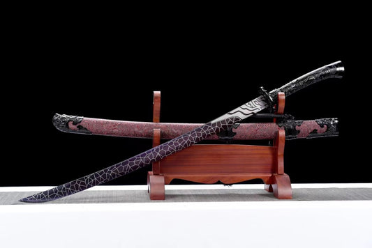 Embroidery Spring Sword-Handcrafted High carbon Steel Blade with Laser Engraved Patterns,Rosewood Scabbard,Alloy Fittings