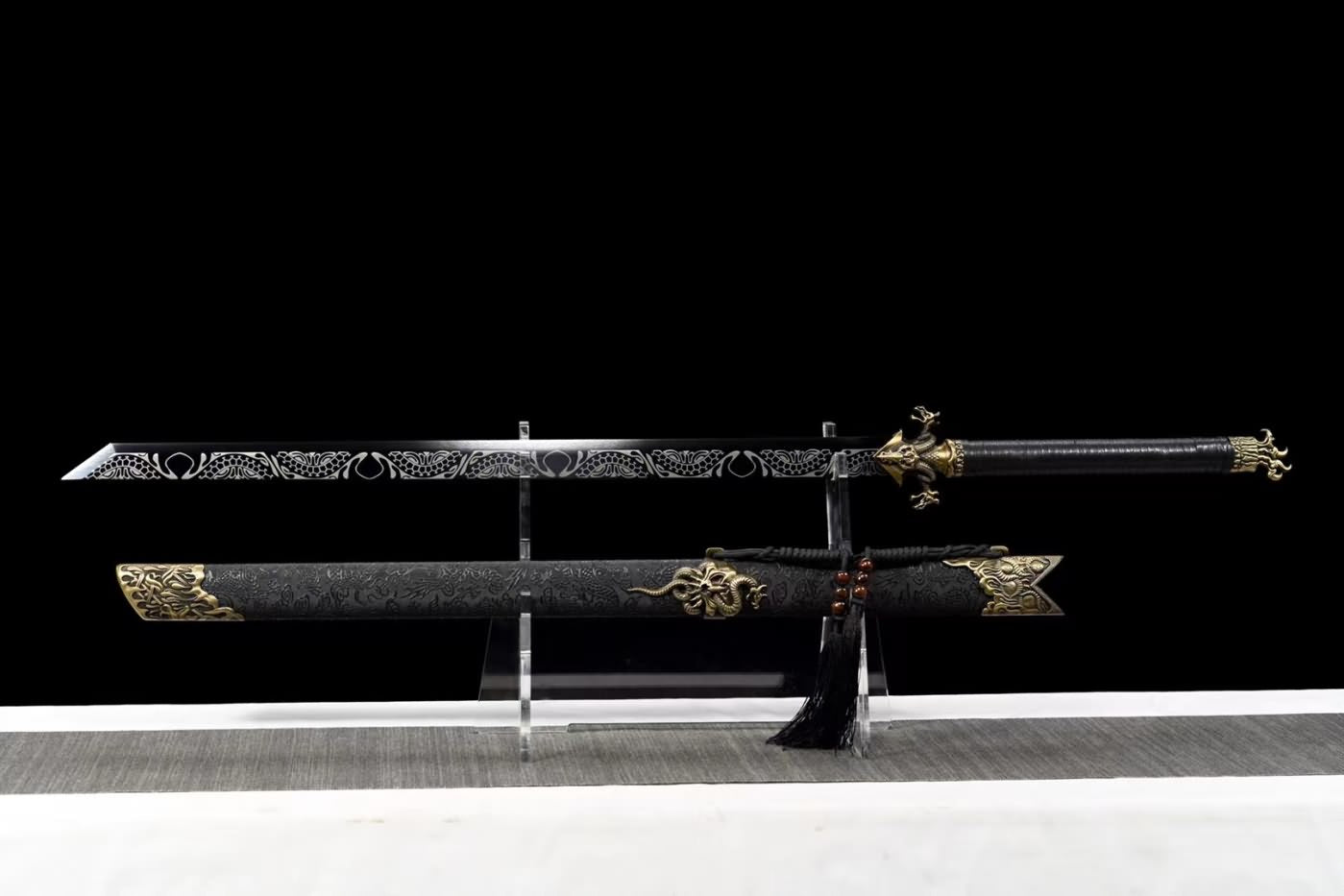 Dragon dao Sword Real,High Carbon Steel Black Blade,Alloy Fittings