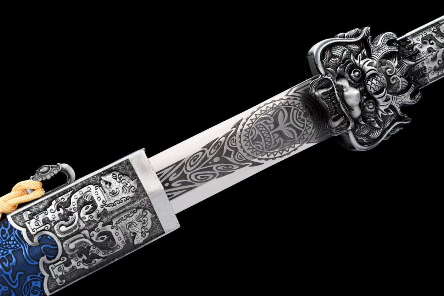 War Sword with Forged Spring Steel Engraved Pattern Blade,Alloy Fittings,44”