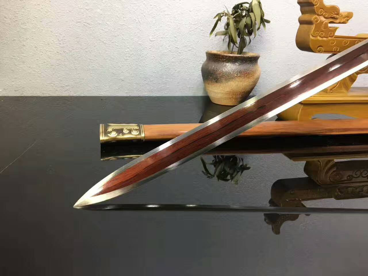 Dragon han sword,Folding steel blade,Acid wooden scabbard/Brass fittings