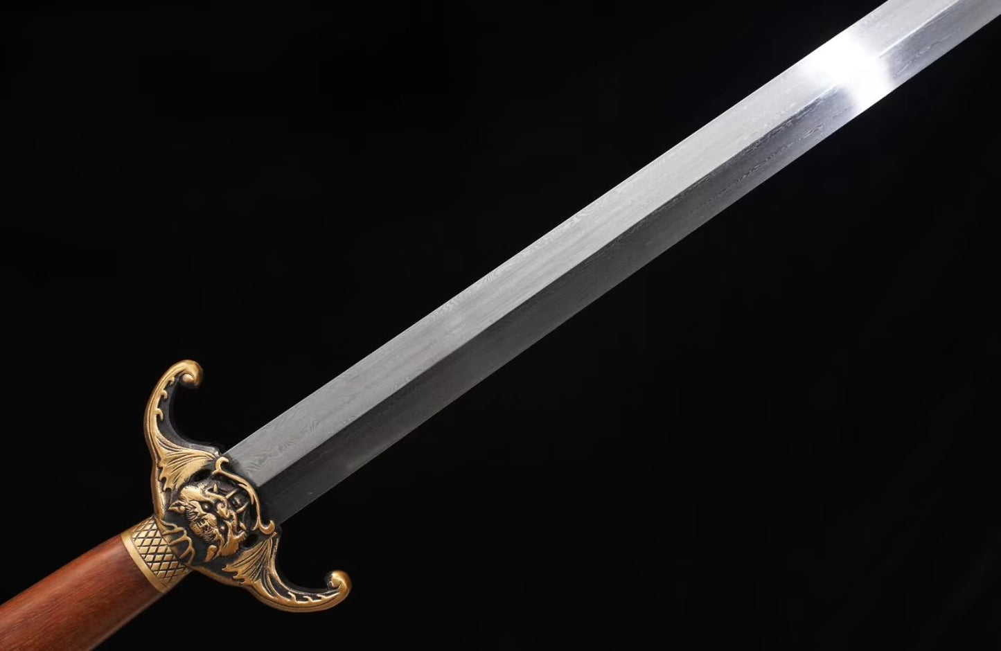 Dragon and Tiger Two-Handed Sword-Hand Forged Damascus Steel Blade,Traditional Craftsmanship