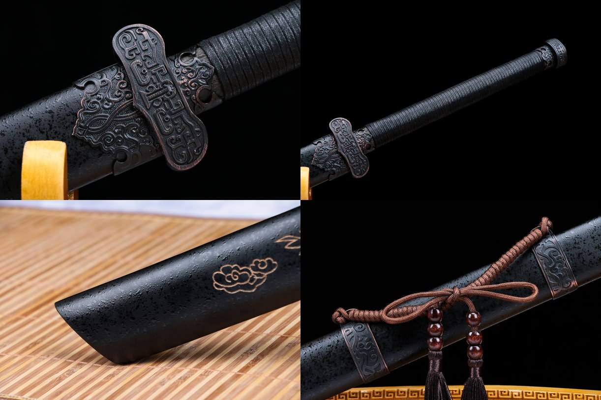 Black gold dao sword real,High carbon steel burn blade,Black scabbard