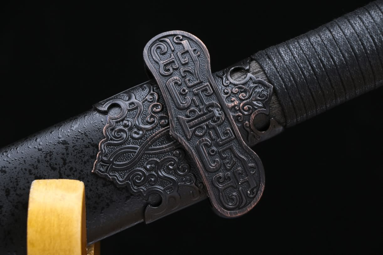 Black gold dao sword real,High carbon steel burn blade,Black scabbard