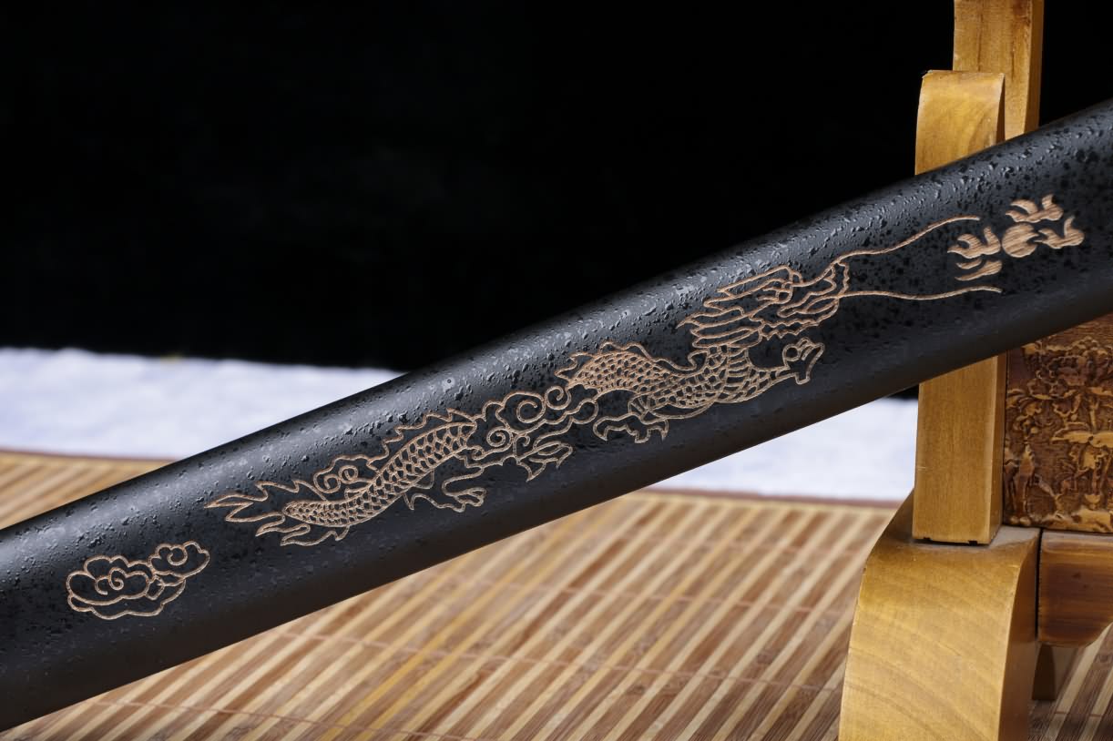 Black gold dao sword real,High carbon steel burn blade,Black scabbard