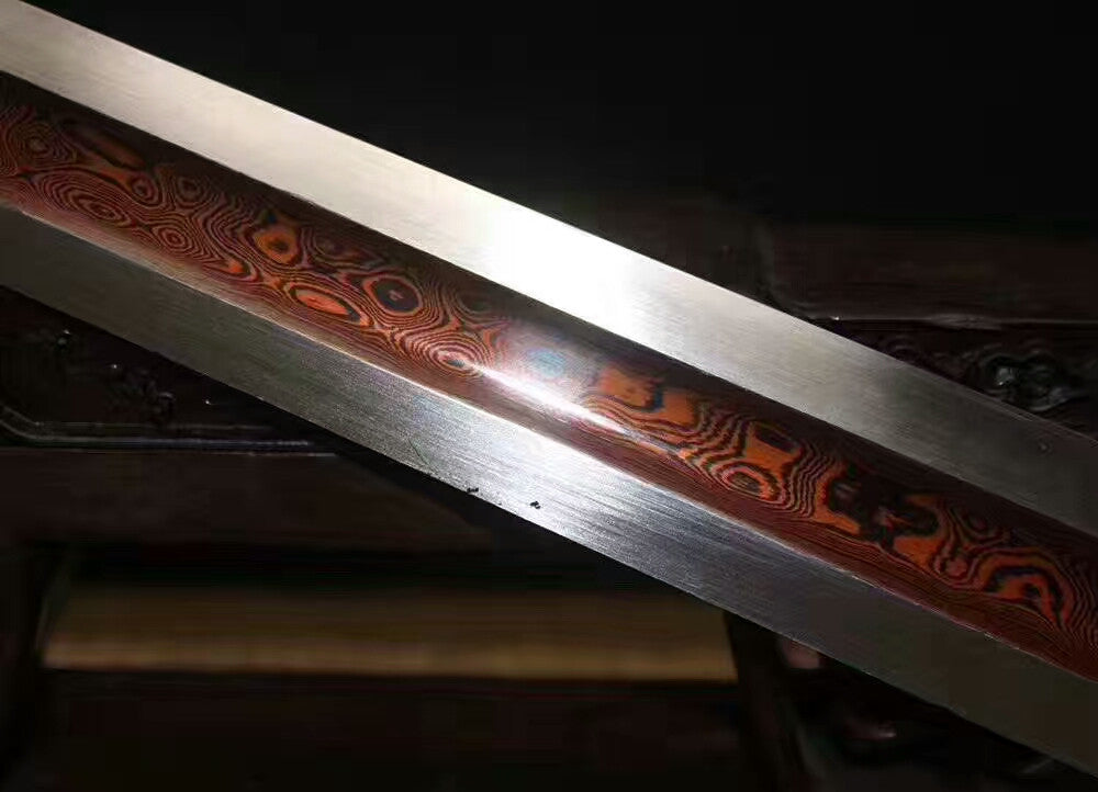 Tiger sword(Damascus Steel red blade,Black wood scabbard,Alloy fitted)Length 20"