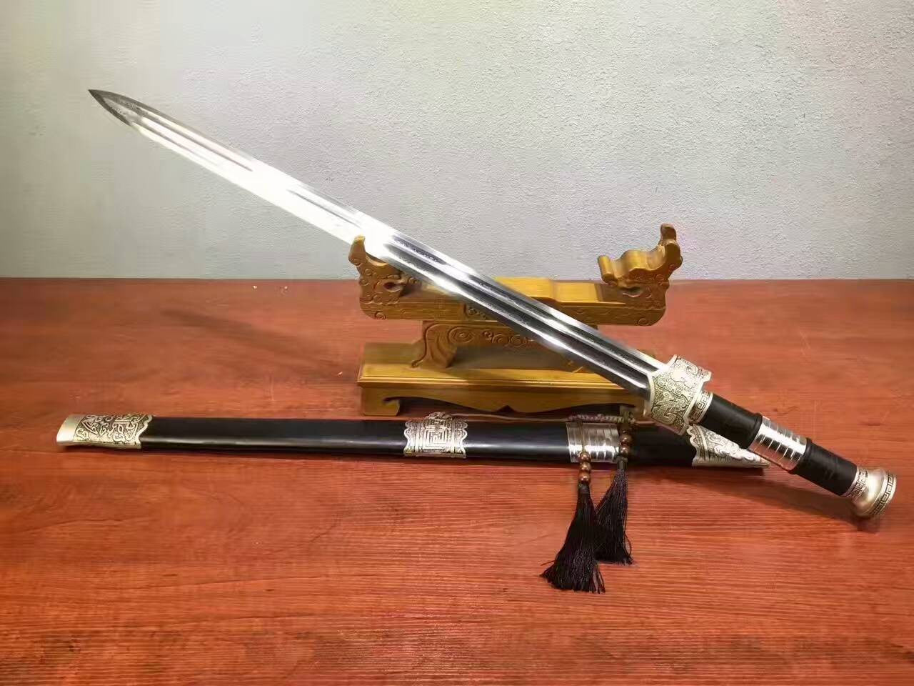 Zhaoyun sword,Damascus Steel blade,Wood scabbard,Alloy fittings