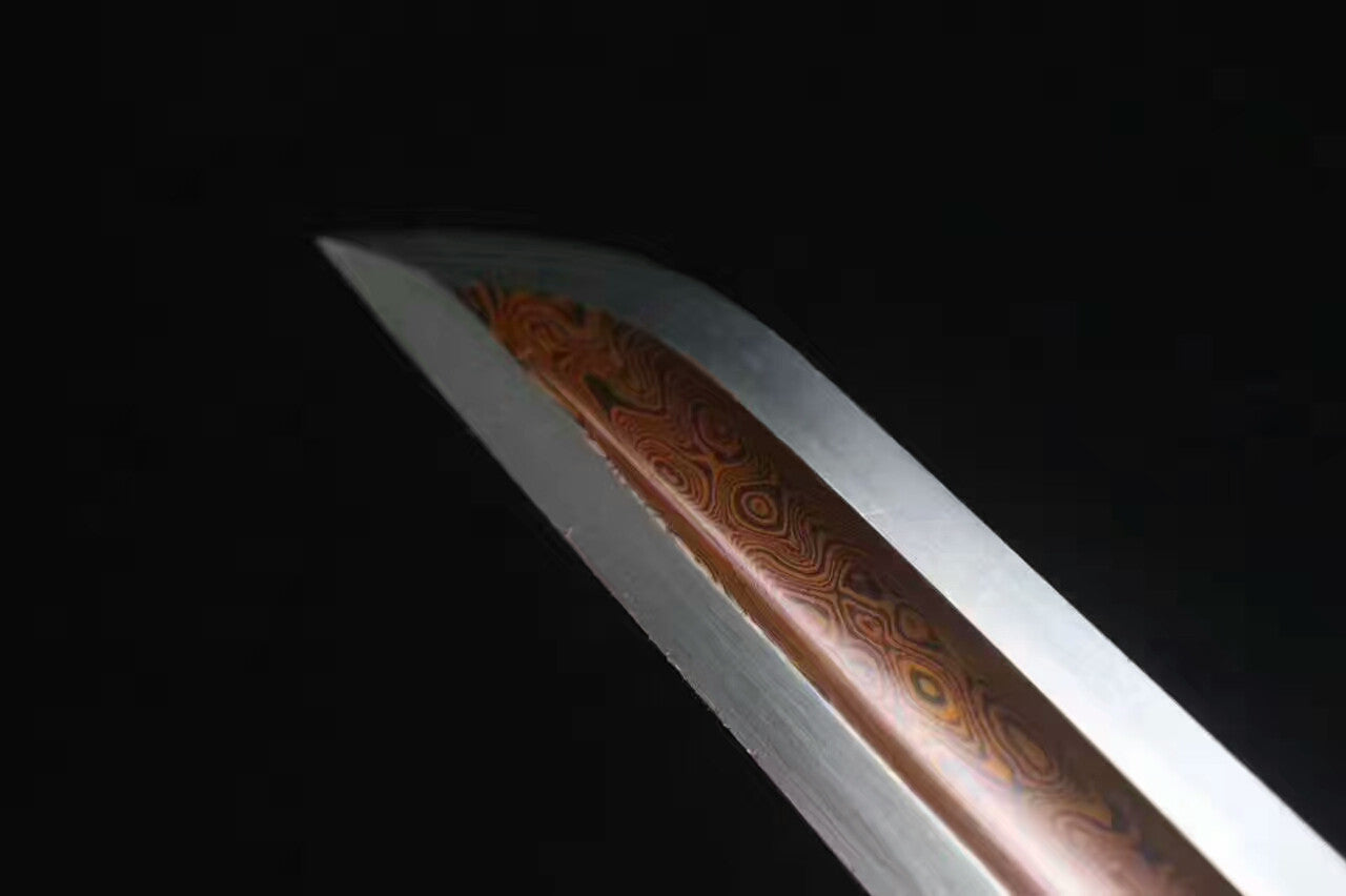 Tiger sword(Damascus Steel red blade,Black wood scabbard,Alloy fitted)Length 20"