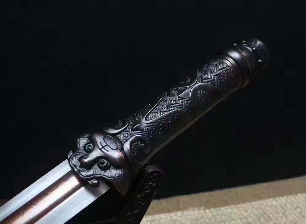 Tiger sword(Damascus Steel red blade,Black wood scabbard,Alloy fitted)Length 20"